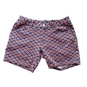 ST33LE Stretch Knit Mens 5” Shorts in Red Art Deco Geometric Print Size 29